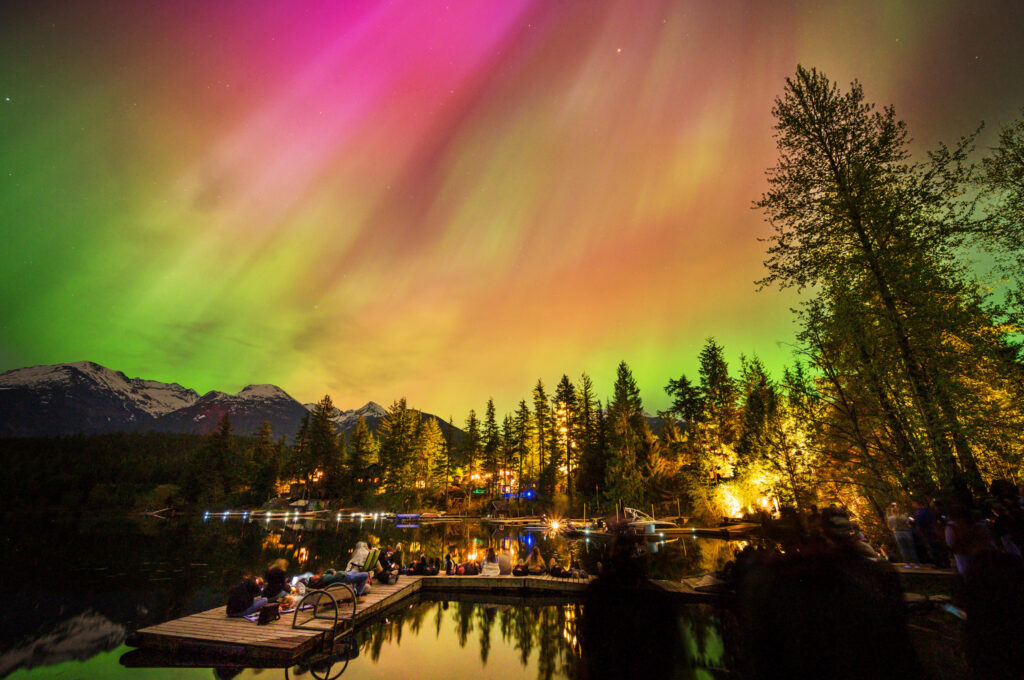 The Northern lights shine over Whistler BC during a solar storm.